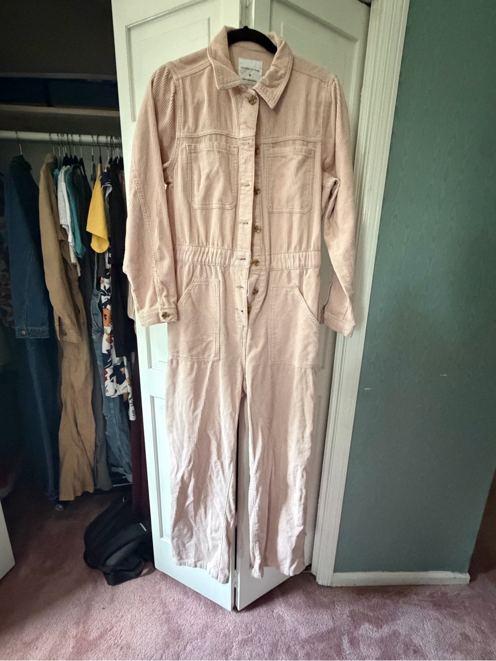 Celebrity Pink Blush Button-Front Utility Jumpsuit